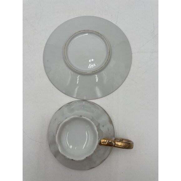 Vintage Teacup & Saucer Set With Gold Trim & Green Floral Accents - Picture 4 of 5